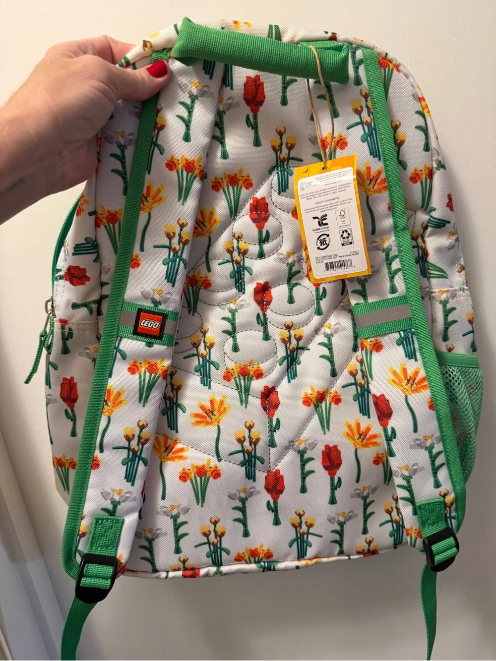Lego White Floral Kids Backpack with Green Trim- NWT
